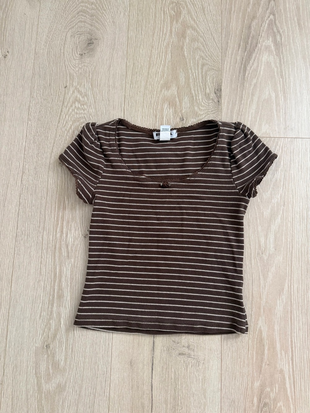 RSQ Brown and Cream Striped Short Sleeve Tee